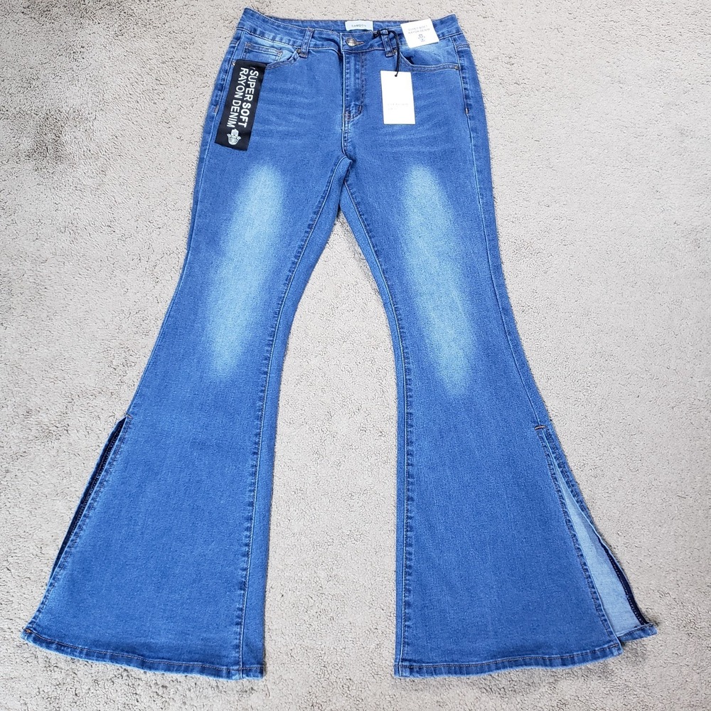 NEW Bamboo Bootcut Jeans Womens 11 Blue Faded Stretch Denim Bell Bottoms Flare